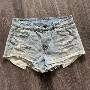 American Eagle Light Wash Distressed Cut Off Denim Shorts - 10
